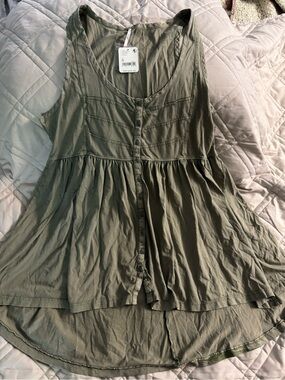NWT Free People Olive Button-Down Sleeveless Babydoll Tank
